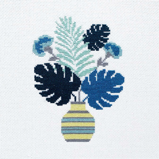 Blue Plants Counted Cross Stitch Kit Modern Beginner Friendly Botanical Design - Main Design Pattern