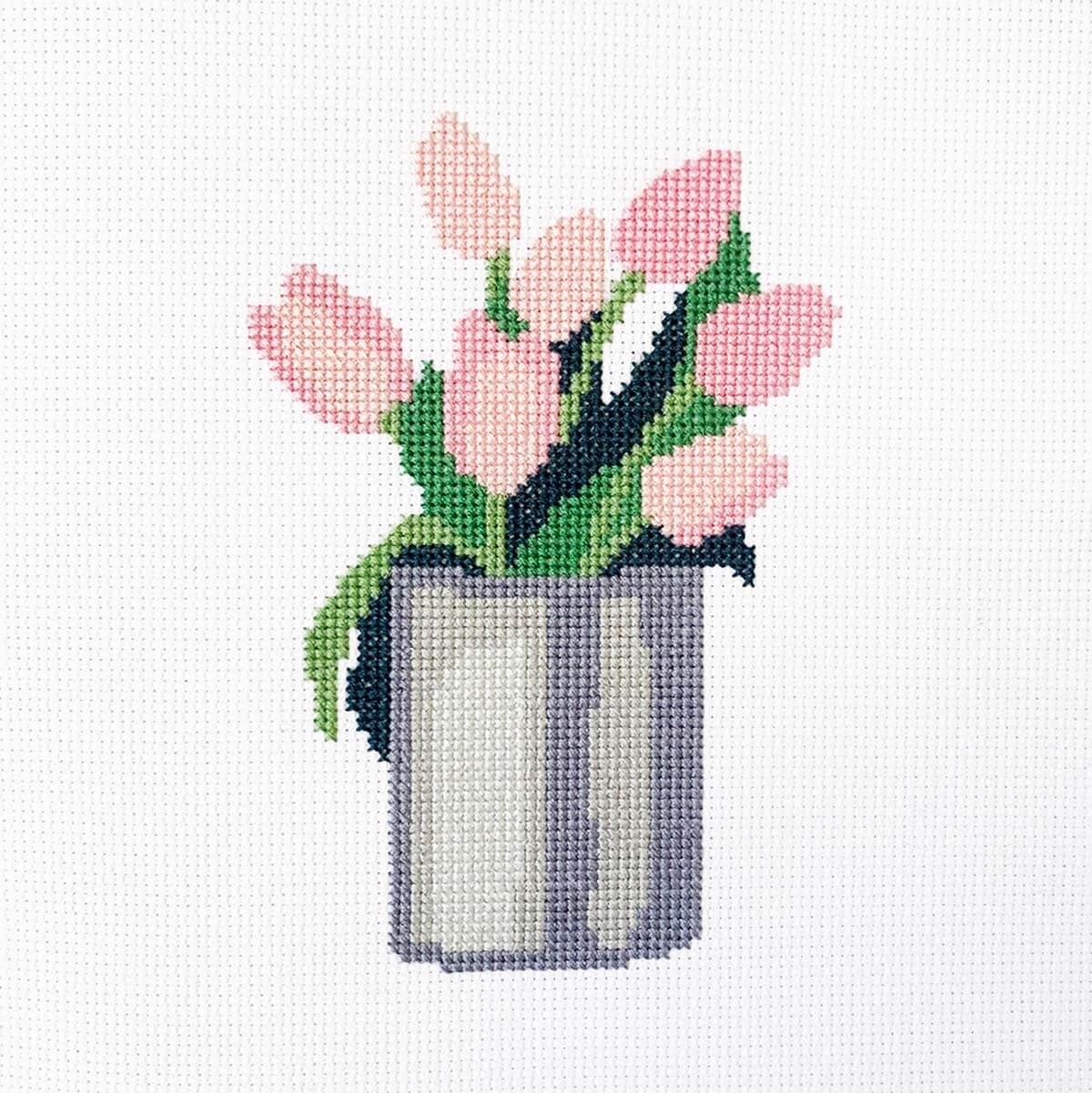 Pink Tulips Counted Cross Stitch Kit - Main Design Pattern