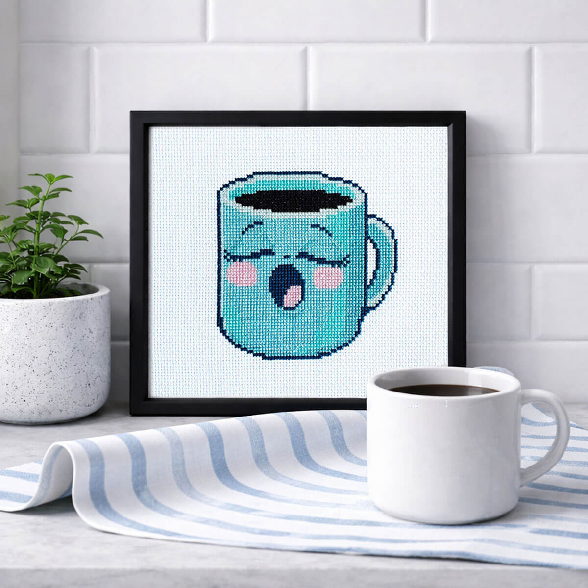 5 A.M. Coffee Counted Cross Stitch Kit - Lifestyle Photo