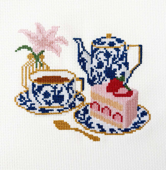 Afternoon Tea Counted Cross Stitch Kit - Main Design Pattern