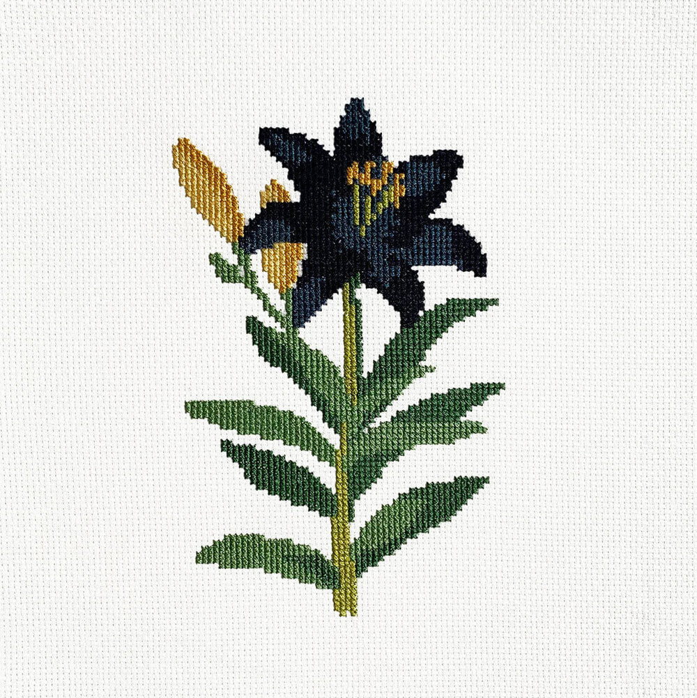 Black Lily Counted Cross Stitch Kit Vintage Floral Design - Main Design Pattern