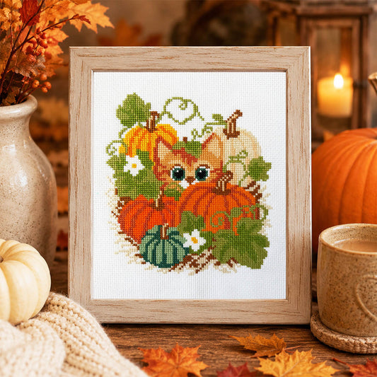 Ginger and Pumpkins Counted Cross Stitch Kit - Lifestyle Photo