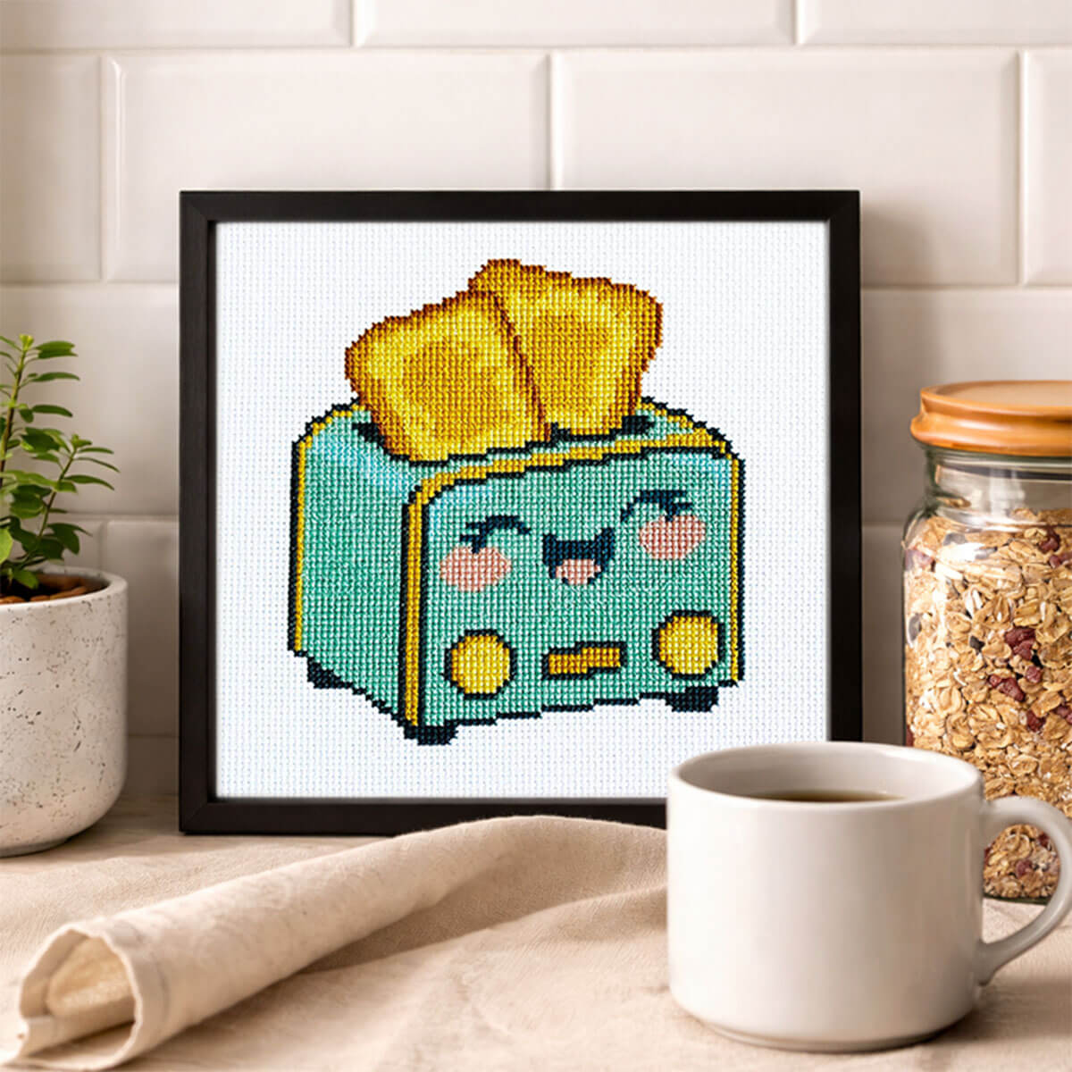 Happy Toaster Counted Cross Stitch Kit - Lifestyle Photo