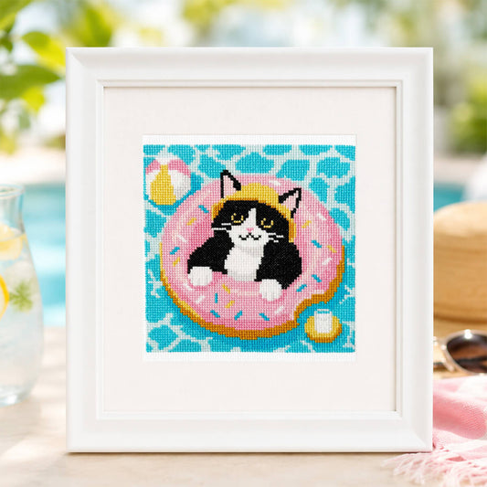 Pool Day Tuxedo Cat Cross Stitch Kit - Lifestyle Photo