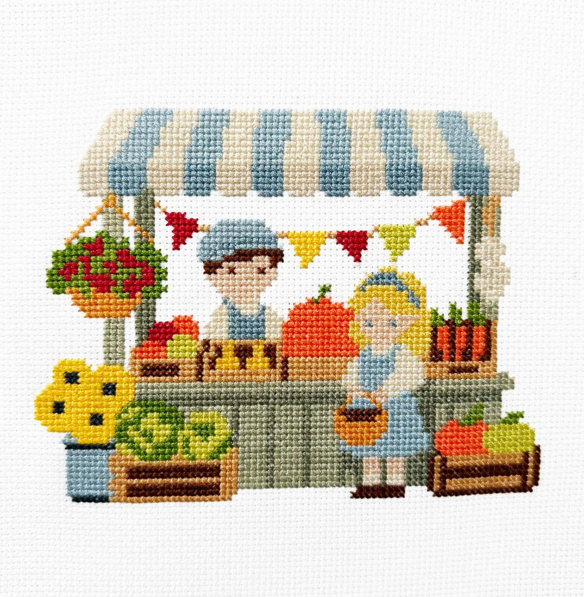 Farmers Market Cross Stitch Kit - Main Design Pattern