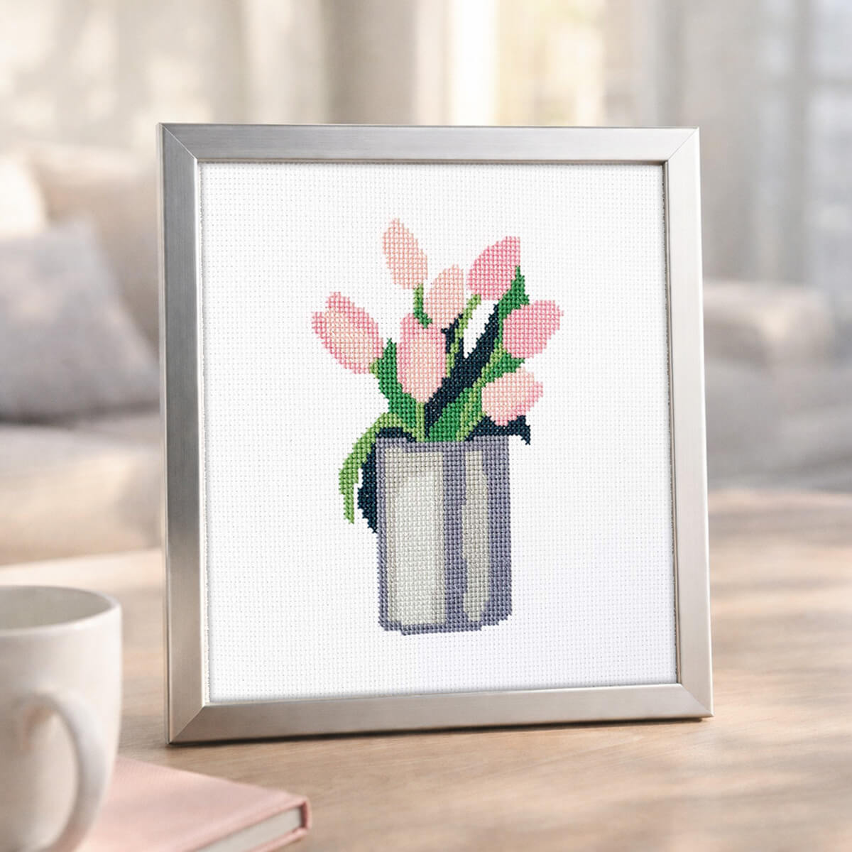 Pink Tulips Counted Cross Stitch Kit - Lifestyle Photo