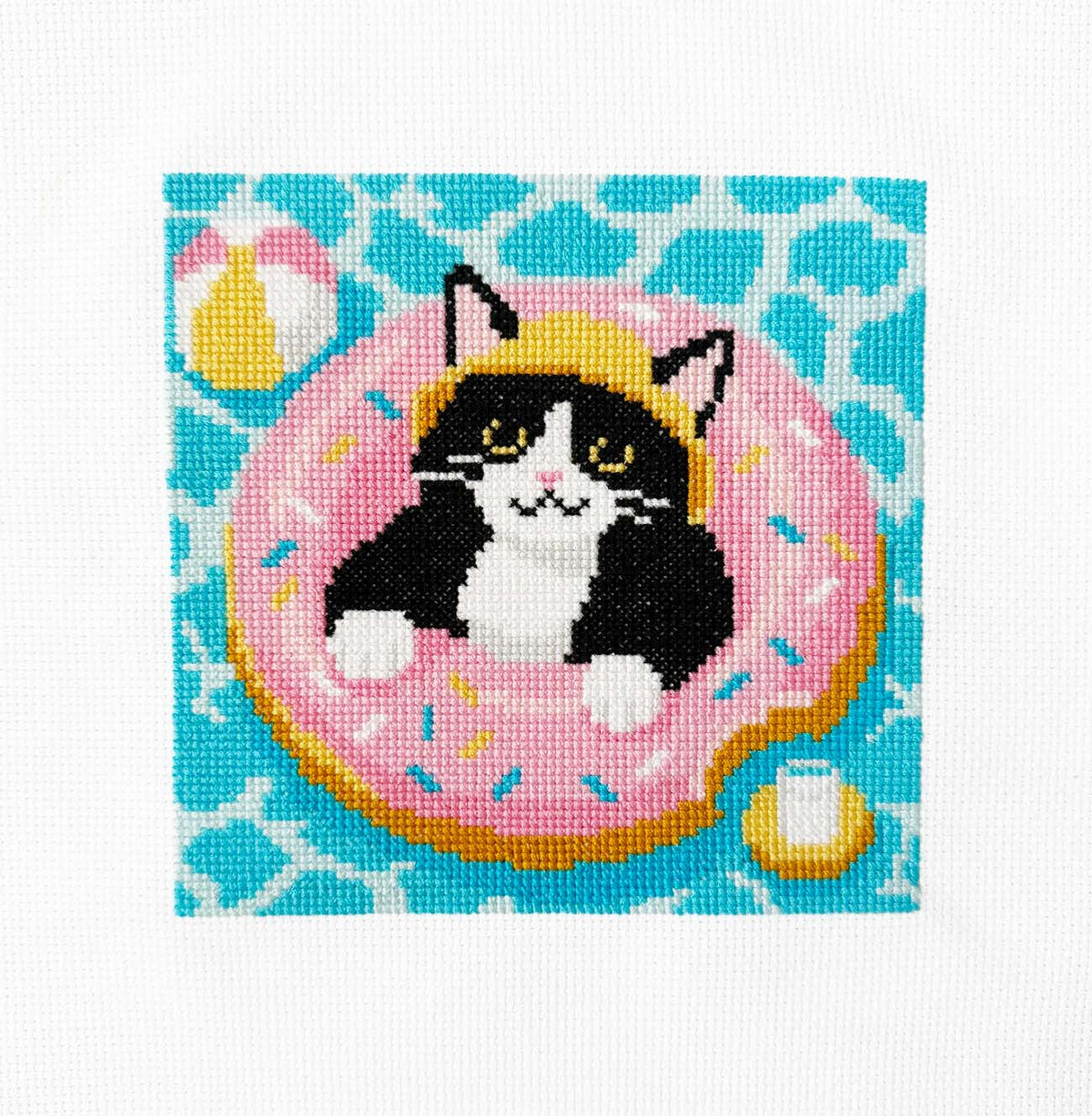 Pool Day Tuxedo Cat Cross Stitch Kit - Main Design Pattern