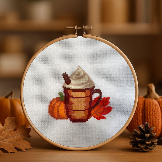 Pumpkin Spice Latte Counted Cross Stitch Kit - Lifestyle Photo