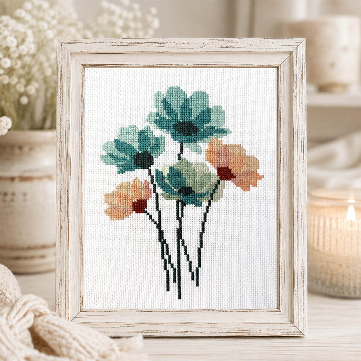 Silk Flowers Beginner Counted Cross Stitch Kit - Lifestyle Photo