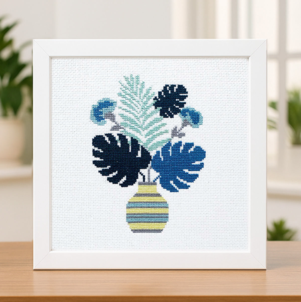 Blue Plants Counted Cross Stitch Kit Modern Beginner Friendly Botanical Design - Lifestyle Photo